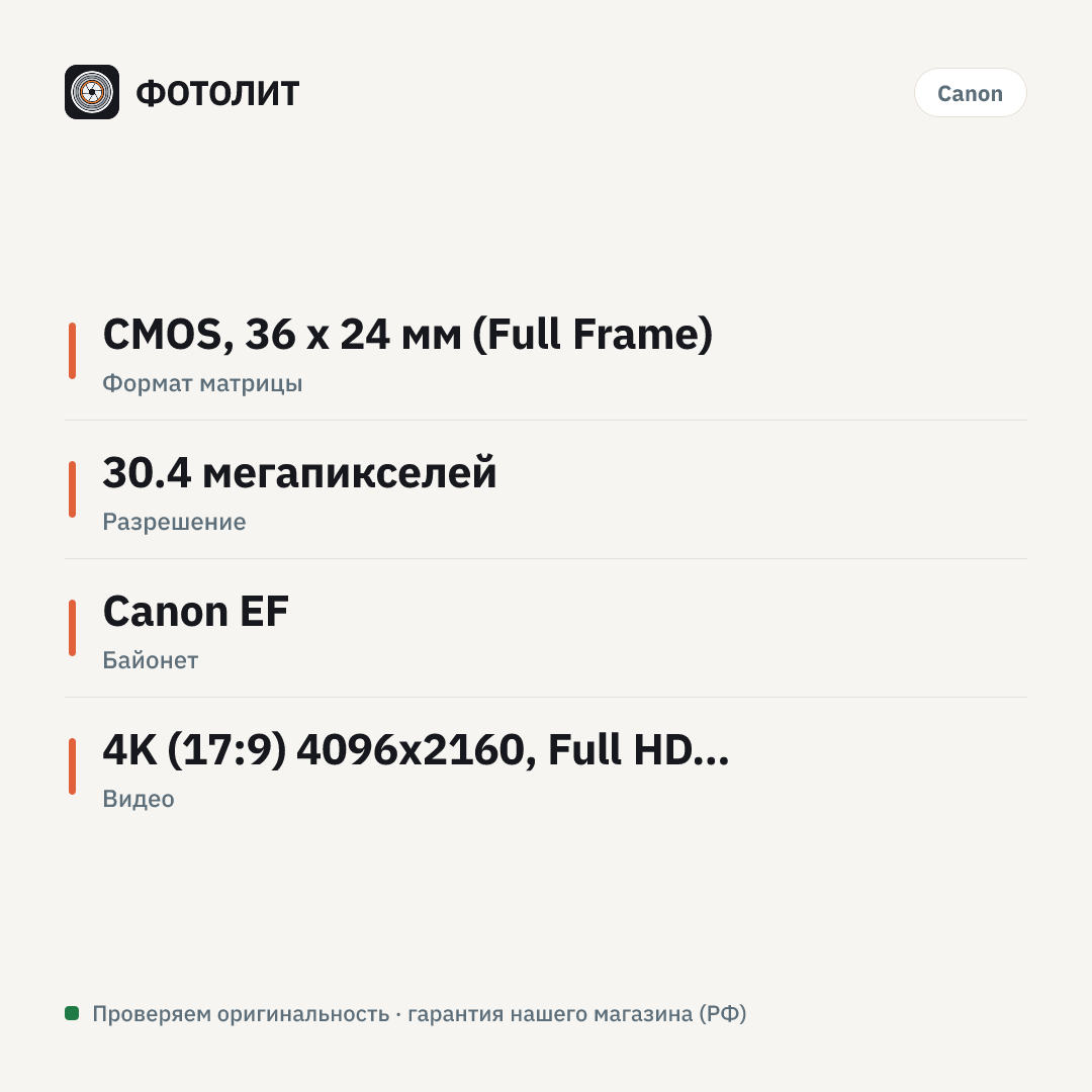 Фотоаппарат Canon EOS 5D Mark IV Kit EF 50mm f/1.8 STM, черный — инфографика характеристик
