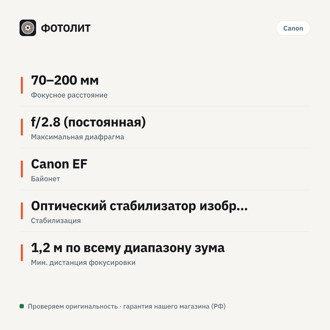 Объектив Canon EF 70-200mm f/2.8L IS III USM — инфографика характеристик