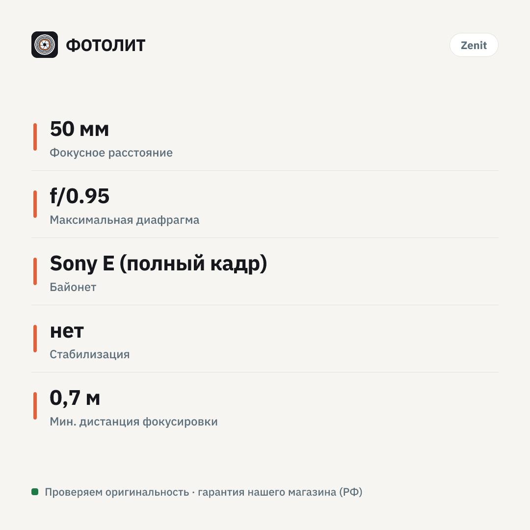 Объектив Зенит Зенитар-E 50mm f/ 0.95 — инфографика характеристик
